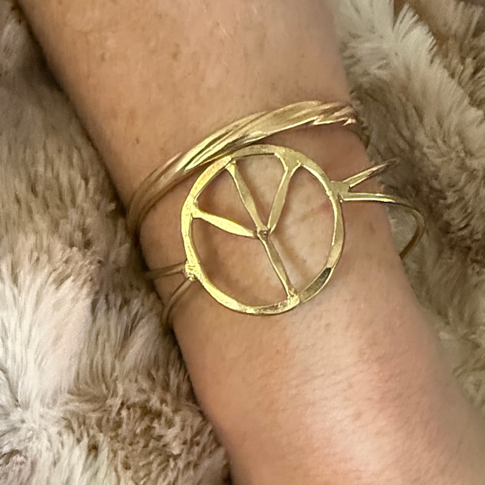 Gold-tone Peace Sign Cuff Bracelet (other gold bracelet shown NOT included)